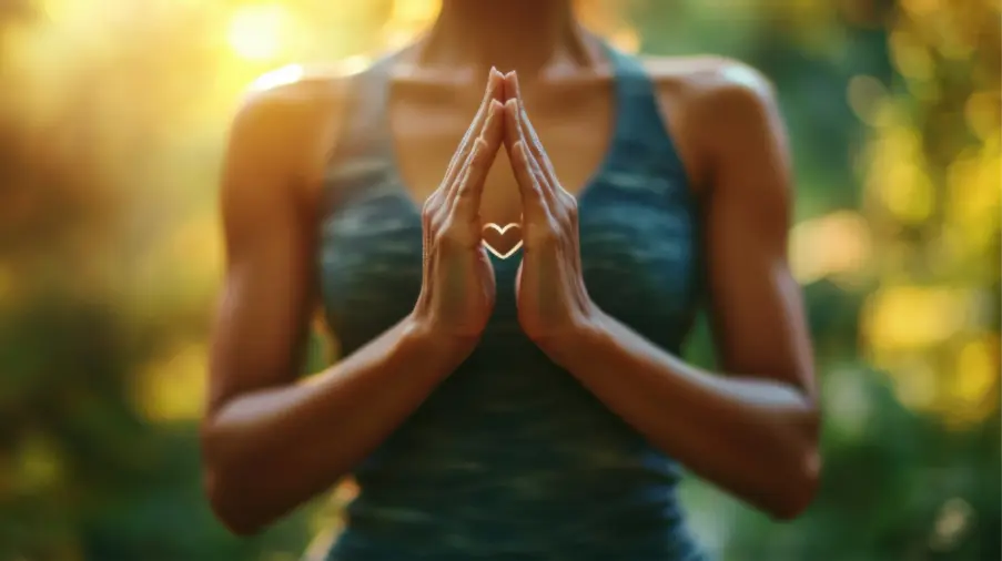 Femme joingnant les mains, un coeur au centre Femme joingnant les mains, un coeur au centre